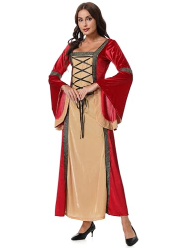 GRAJTCIN Damen Renaissance Kleid Mittelalter Kostüm Samt Halloween Königin Gothic Kleid (M, Weinrot) von GRAJTCIN