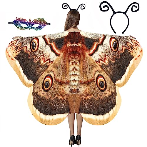 GRAJTCIN Damen-Schal mit Schmetterlingsflügeln, 3 Stück, Halloween-Feen-Kostüm, festlicher Rave-Umhang mit Antennen und Maske, Braune Motte, 78" x 50" GRAJTCIN Damen-Schal mit Schmetterlingsflügeln, 3 Stück, Halloween-Feen-Kostüm, festlicher Rave-Umhang mit Antennen und Maske, Braune Motte, 78" x 50" von GRAJTCIN