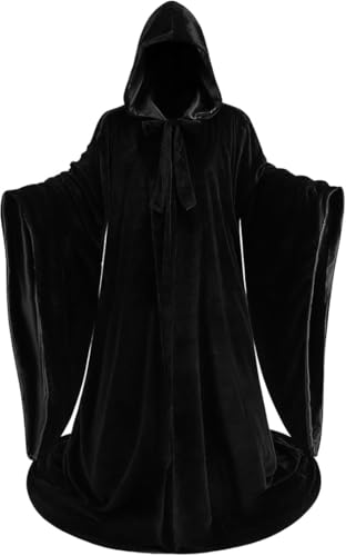 GRAJTCIN Doppelseitiger Samt-Zauberer-Umhang mit Kapuze und Ärmeln für Damen und Herren, Zauberer-Robe, Kostüm, Halloween, Umhang (schwarz) von GRAJTCIN
