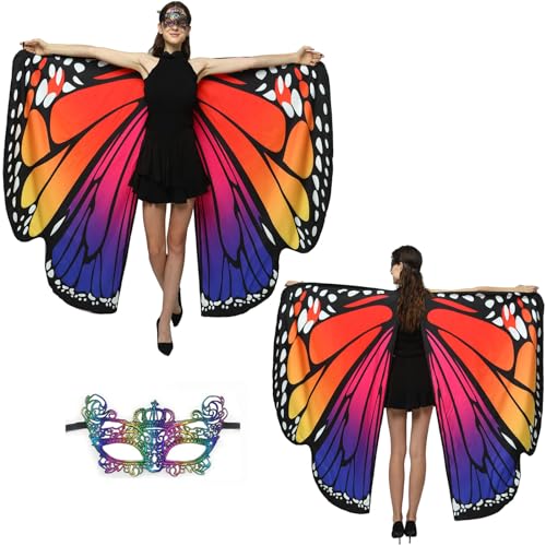 GRAJTCIN Doppelseitiger bedruckter Schal mit Schmetterlingsflügeln, Halloween-Feen-Kostüm, Umhang, Party-Zubehör, Beidseitig rosé und blau, 66" x 54" GRAJTCIN Doppelseitiger bedruckter Schal mit Schmetterlingsflügeln, Halloween-Feen-Kostüm, Umhang, Party-Zubehör, Beidseitig rosé und blau, 66" x 54" von GRAJTCIN