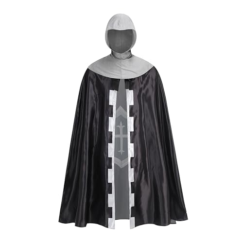 GRAJTCIN Erwachsenen-Kriegerumhang, Spartaner-Kostüm, römischer Soldaten-Kostüm, Halloween, Mittelalter-Umhang mit Kapuze, Schwarz (150 cm) von GRAJTCIN