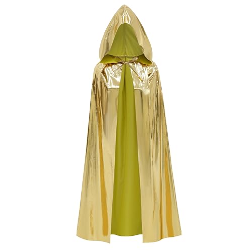 GRAJTCIN Glänzender Kostüm-Umhang für Erwachsene, Uni, für Halloween, Karneval, St. Patrick's Day, Gold (Stehkragen), 145 cm von GRAJTCIN