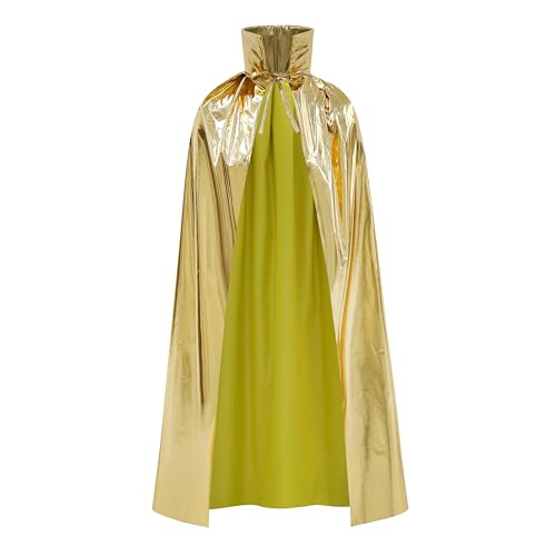 GRAJTCIN Glänzender Kostüm-Umhang für Erwachsene, Uni, für Halloween, Karneval, St. Patrick's Day, Gold (mit Kapuze), 61 Inches von GRAJTCIN