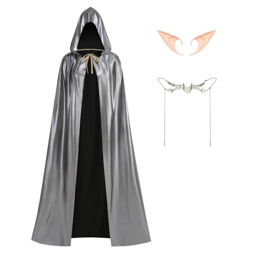 GRAJTCIN Glänzender Kostümumhang für Erwachsene, Unisex, mit Zubehör für Halloween, Karneval, Disco-Party, 3 Stück, dunkles silber, 49 Inches GRAJTCIN Glänzender Kostümumhang für Erwachsene, Unisex, mit Zubehör für Halloween, Karneval, Disco-Party, 3 Stück, dunkles silber, 49 Inches von GRAJTCIN
