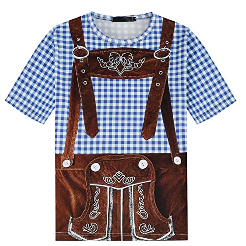 GRAJTCIN Herren Bayerisches Oktoberfest Kostüm Kurzarm T-Shirt (X-Large, Blau) von GRAJTCIN