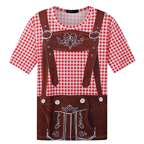 GRAJTCIN Herren Bayerisches Oktoberfest Kostüm Kurzarm T-Shirt (XXX-Large, Rot) von GRAJTCIN