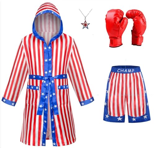 GRAJTCIN Herren-Boxkostüm, amerikanische Flagge, Box-Outfit mit 4-teiligem Halloween-Party-Kostüm, Amerikanische Flagge 2, L von GRAJTCIN