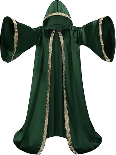 GRAJTCIN Holländischer Zauberer-Umhang aus Samt mit Kapuze und Ärmeln für Damen und Herren, Zauberer-Robe, Kostüm, Halloween, Umhang (grün) von GRAJTCIN