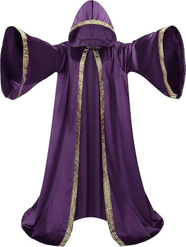 GRAJTCIN Holländischer Zauberer-Umhang aus Samt mit Kapuze und Ärmeln für Damen und Herren, Zauberer-Robe, Kostüm, Halloween, Umhang (lila) von GRAJTCIN