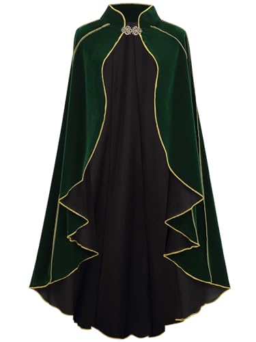 GRAJTCIN Mittelalterlicher Damen-Umhang mit Stehkragen, luxuriöser Samt, goldfarbener Rand, Umhang für Erwachsene, Grün , Length 51" GRAJTCIN Mittelalterlicher Damen-Umhang mit Stehkragen, luxuriöser Samt, goldfarbener Rand, Umhang für Erwachsene, Grün , Length 51" von GRAJTCIN