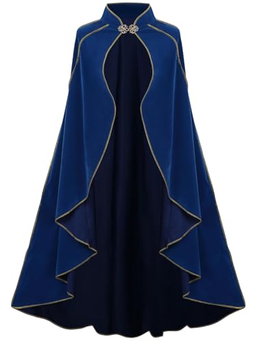 GRAJTCIN Mittelalterlicher Damen-Umhang mit Stehkragen, luxuriöser Samt, goldfarbener Rand, Umhang für Erwachsene, Königsblau, Länge 110 cm GRAJTCIN Mittelalterlicher Damen-Umhang mit Stehkragen, luxuriöser Samt, goldfarbener Rand, Umhang für Erwachsene, Königsblau, Länge 110 cm von GRAJTCIN