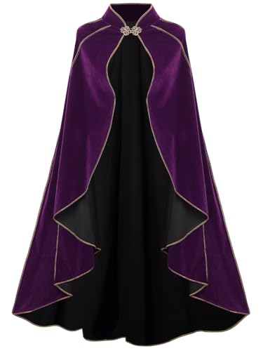 GRAJTCIN Mittelalterlicher Damen-Umhang mit Stehkragen, luxuriöser Samt, goldfarbener Rand, Umhang für Erwachsene, Violett, Length 51" GRAJTCIN Mittelalterlicher Damen-Umhang mit Stehkragen, luxuriöser Samt, goldfarbener Rand, Umhang für Erwachsene, Violett, Length 51" von GRAJTCIN