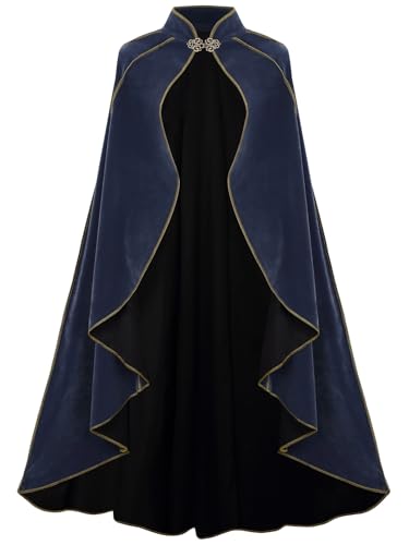 GRAJTCIN Mittelalterlicher Damen-Umhang mit Stehkragen, luxuriöser Samt, goldfarbener Rand, Umhang für Erwachsene, blau; grau, Länge 129 cm GRAJTCIN Mittelalterlicher Damen-Umhang mit Stehkragen, luxuriöser Samt, goldfarbener Rand, Umhang für Erwachsene, blau; grau, Länge 129 cm von GRAJTCIN