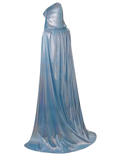 GRAJTCIN Paillettenumhang für Damen, glänzender Kapuzenumhang, Glitzer-Umhang, Halloween, Weihnachten, Disco, Party, Prinzessinnen-Kostüm (140 cm, Glitzer-Blau) von GRAJTCIN