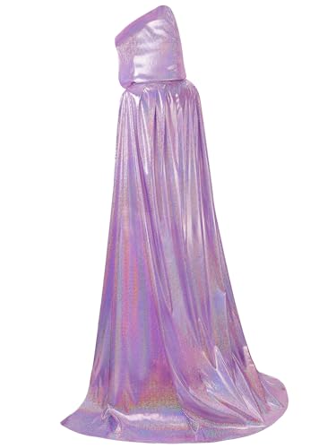 GRAJTCIN Paillettenumhang für Damen, glänzender Kapuzenumhang, Glitzer-Umhang, Halloween, Weihnachten, Disco, Party, Prinzessinnen-Kostüm (140 cm, Glitzer-Violett) von GRAJTCIN