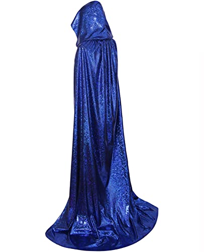 GRAJTCIN Paillettenumhang für Damen, glänzender Kapuzenumhang, Glitzer-Umhang, glitzernd, Halloween, Weihnachten, Disco-Party, Kostüm (150 cm, kariertes Blau) von GRAJTCIN