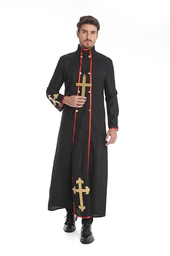 GRAJTCIN Priester-Kostüm für Herren mit Kreuz, Klerus, Pastor, Kardinal-Kostüm, mittelalterlicher Priester, Mönch, Kapuzenmantel für Herren, 2 Stück, Größe XL GRAJTCIN Priester-Kostüm für Herren mit Kreuz, Klerus, Pastor, Kardinal-Kostüm, mittelalterlicher Priester, Mönch, Kapuzenmantel für Herren, 2 Stück, Größe XL von GRAJTCIN