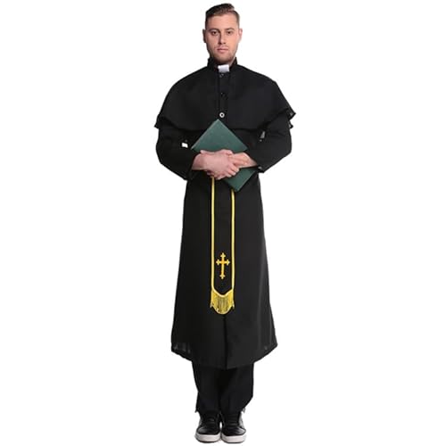 GRAJTCIN Priesterkostüm für Herren, Klerus, Pastor, Kardinalkostüm, mittelalterlicher Priester, Mönch, Kapuzenmantel, Anzug für Herren, gelbe Linie, L GRAJTCIN Priesterkostüm für Herren, Klerus, Pastor, Kardinalkostüm, mittelalterlicher Priester, Mönch, Kapuzenmantel, Anzug für Herren, gelbe Linie, L von GRAJTCIN