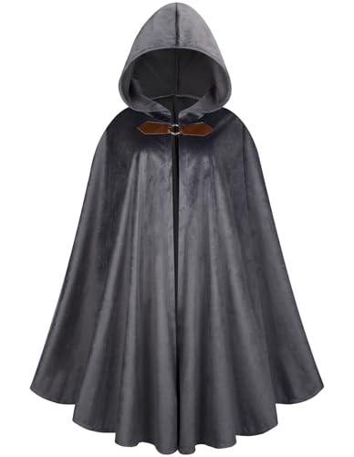 GRAJTCIN Renaissance Kapuzenumhang Samt Umhang Viktorianischer Capelet Mittelalter Hobbit Halloween Kostüm, GRAU, 130 cm GRAJTCIN Renaissance Kapuzenumhang Samt Umhang Viktorianischer Capelet Mittelalter Hobbit Halloween Kostüm, GRAU, 130 cm von GRAJTCIN