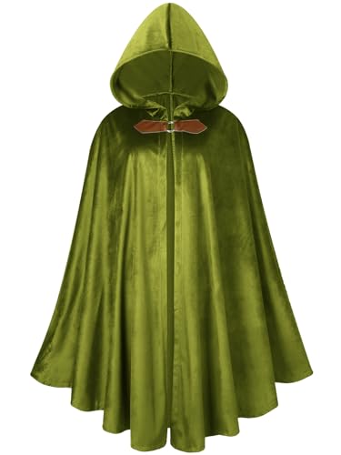 GRAJTCIN Renaissance Kapuzenumhang Samt Umhang viktorianisches Capelet Mittelalter Hobbit Halloween Kostüm, Gelbgrün., 100CM/39" von GRAJTCIN