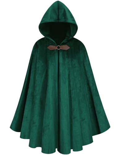 GRAJTCIN Renaissance Kapuzenumhang Samt Umhang viktorianisches Capelet Mittelalter Hobbit Halloween Kostüm, Grün (Forest Green), 130 cm von GRAJTCIN