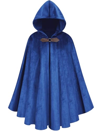 GRAJTCIN Renaissance Kapuzenumhang Samt Umhang viktorianisches Capelet Mittelalter Hobbit Halloween Kostüm, Königsblau, 100 cm von GRAJTCIN