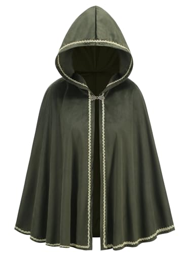 GRAJTCIN Renaissance Mittelalterlicher Kapuzenumhang für Erwachsene, Samt-Umhang, Halloween-Party, viktorianisches Capelet für Damen, Grün , 65CM / 25.6" GRAJTCIN Renaissance Mittelalterlicher Kapuzenumhang für Erwachsene, Samt-Umhang, Halloween-Party, viktorianisches Capelet für Damen, Grün , 65CM / 25.6" von GRAJTCIN