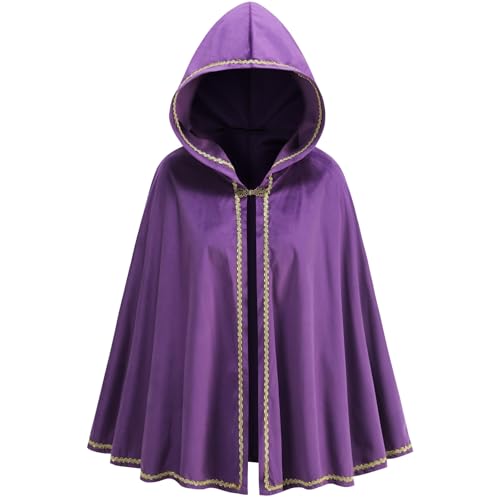 GRAJTCIN Renaissance Mittelalterlicher Kapuzenumhang für Erwachsene, Samt-Umhang, Halloween-Party, viktorianisches Capelet für Damen, Violett, 65CM / 25.6" von GRAJTCIN