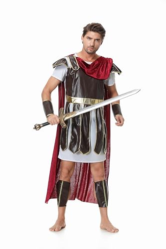 GRAJTCIN Römischer Gladiator-Kostüm-Set für Herren, Spartaner-Kostüm, Halloween, Wikinger, mittelalterlich, historischer Krieger, Rollenspiel, Party, Rot, Größe XXL GRAJTCIN Römischer Gladiator-Kostüm-Set für Herren, Spartaner-Kostüm, Halloween, Wikinger, mittelalterlich, historischer Krieger, Rollenspiel, Party, Rot, Größe XXL von GRAJTCIN