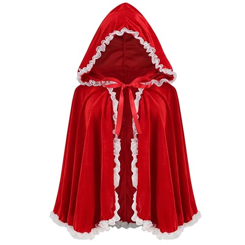 GRAJTCIN Rotkäppchen-Umhang für Halloween, Weihnachten, schicker roter Umhang mit Kapuze, Rot-weiße Spitze, 65cm/ 25.59inch GRAJTCIN Rotkäppchen-Umhang für Halloween, Weihnachten, schicker roter Umhang mit Kapuze, Rot-weiße Spitze, 65cm/ 25.59inch von GRAJTCIN