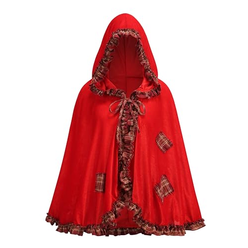 GRAJTCIN Rotkäppchen-Umhang für Halloween, Weihnachten, schicker roter Umhang mit Kapuze, Roter Aufnäher, 60cm/ 23.62inch von GRAJTCIN