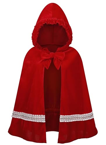 GRAJTCIN Rotkäppchen-Umhang für Halloween, Weihnachten, schicker roter Umhang mit Kapuze, Roter Blumenrand, 60cm/ 23.62inch von GRAJTCIN