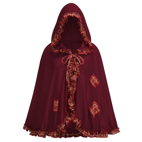 GRAJTCIN Rotkäppchen-Umhang für Halloween, Weihnachten, schicker roter Umhang mit Kapuze, Weinroter Aufnäher, 70cm/ 27.56inch GRAJTCIN Rotkäppchen-Umhang für Halloween, Weihnachten, schicker roter Umhang mit Kapuze, Weinroter Aufnäher, 70cm/ 27.56inch von GRAJTCIN