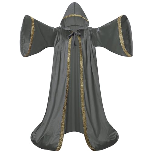 GRAJTCIN Uni Samt Zauberer Robe Zauberer Umhang Cosplay Renaissance Kostüm Halloween, Grau2, 150 cm GRAJTCIN Uni Samt Zauberer Robe Zauberer Umhang Cosplay Renaissance Kostüm Halloween, Grau2, 150 cm von GRAJTCIN