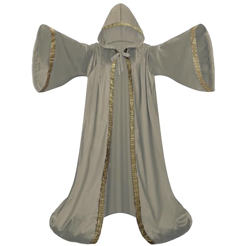 GRAJTCIN Uni Samt Zauberer Robe Zauberer Umhang Cosplay Renaissance Kostüm Halloween, Helles Braun, 150 cm von GRAJTCIN