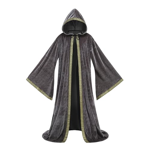 GRAJTCIN Unisex Samt Zauberer Robe Zauberer Umhang Cosplay Renaissance Kostüm Halloween, GRAU, 63 Inches von GRAJTCIN
