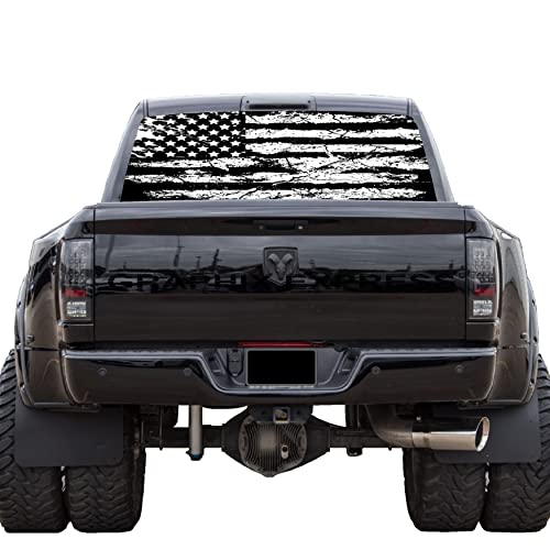 GRAPHIX EXPRESS Aufkleber für LKW-Rückfenster – schwarz-weiße amerikanische Flagge (P531 – Patriotische USA-Flagge – universelle durchsichtige Vinylfolie für die Heckscheibe, Vollfensteraufkleber für von GRAPHIX EXPRESS