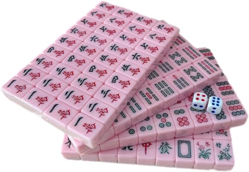 GRARRO Chinesisches Mahjong-Spielset, Mahjong Set Mit Arabischen Ziffern - Traditionelles, tragbares Mahjong für Reisen.Tragbares Tischspiel Für Die Familienfreizeit (Rosa) von GRARRO