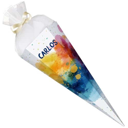 GRAVURZEILE - Bedruckte Schultüte - Color Splash - Personalisiert mit Namen - Geschenk zur Einschulung - Sechseckige Zuckertüte für Jungen & Mädchen - 61 cm mit Tüll-Verschluss - Farbe: Color Splash GRAVURZEILE - Bedruckte Schultüte - Color Splash - Personalisiert mit Namen - Geschenk zur Einschulung - Sechseckige Zuckertüte für Jungen & Mädchen - 61 cm mit Tüll-Verschluss - Farbe: Color Splash von GRAVURZEILE