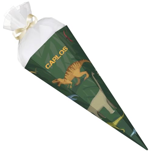 GRAVURZEILE - Bedruckte Schultüte - Dinosaurier - Personalisiert mit Namen - Geschenk zur Einschulung - Sechseckige Zuckertüte für Jungen & Mädchen - 61 cm mit Tüll-Verschluss - Farbe: Dinosaurier GRAVURZEILE - Bedruckte Schultüte - Dinosaurier - Personalisiert mit Namen - Geschenk zur Einschulung - Sechseckige Zuckertüte für Jungen & Mädchen - 61 cm mit Tüll-Verschluss - Farbe: Dinosaurier von GRAVURZEILE