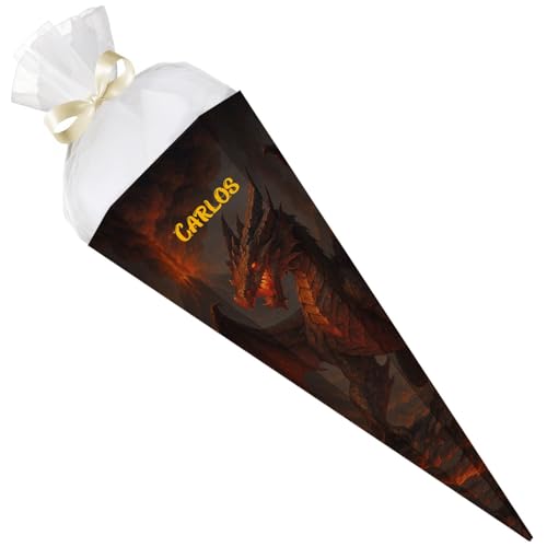 GRAVURZEILE - Bedruckte Schultüte - Feuerdrache - Personalisiert mit Namen - Geschenk zur Einschulung - Sechseckige Zuckertüte für Jungen & Mädchen - 61 cm mit Tüll-Verschluss - Farbe: Feuerdrache GRAVURZEILE - Bedruckte Schultüte - Feuerdrache - Personalisiert mit Namen - Geschenk zur Einschulung - Sechseckige Zuckertüte für Jungen & Mädchen - 61 cm mit Tüll-Verschluss - Farbe: Feuerdrache von GRAVURZEILE