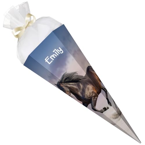 GRAVURZEILE - Bedruckte Schultüte - Pferd - Personalisiert mit Namen - Geschenk zur Einschulung - Sechseckige Zuckertüte für Jungen & Mädchen - 61 cm mit Tüll-Verschluss - Farbe: Pferd GRAVURZEILE - Bedruckte Schultüte - Pferd - Personalisiert mit Namen - Geschenk zur Einschulung - Sechseckige Zuckertüte für Jungen & Mädchen - 61 cm mit Tüll-Verschluss - Farbe: Pferd von GRAVURZEILE