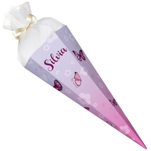 GRAVURZEILE - Bedruckte Schultüte - Schmetterling - Personalisiert mit Namen - Geschenk zur Einschulung - Sechseckige Zuckertüte für Jungen & Mädchen - 61 cm mit Tüll-Verschluss - Farbe: Schmetterling GRAVURZEILE - Bedruckte Schultüte - Schmetterling - Personalisiert mit Namen - Geschenk zur Einschulung - Sechseckige Zuckertüte für Jungen & Mädchen - 61 cm mit Tüll-Verschluss - Farbe: Schmetterling von GRAVURZEILE