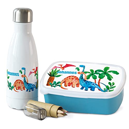 GRAZDesign Brotdose und Trinkflasche Dinosaurier Set für Jungen personalisierte Snackbox mit Trennwand - Wasserflasche aus Edelstahl 350ml | Geschenk zur Einschulung GRAZDesign Brotdose und Trinkflasche Dinosaurier Set für Jungen personalisierte Snackbox mit Trennwand - Wasserflasche aus Edelstahl 350ml | Geschenk zur Einschulung von GRAZDesign