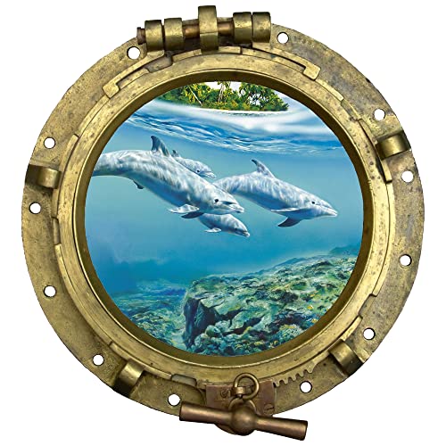 GRAZDesign Wandtattoo Bad Bullauge Delfin | Wandsticker Wandaufkleber Bad, Tür, Fliesenaufkleber Klebefolie Waschmaschine Fliesen | maritime Deko Meer - 62x57cm von GRAZDesign