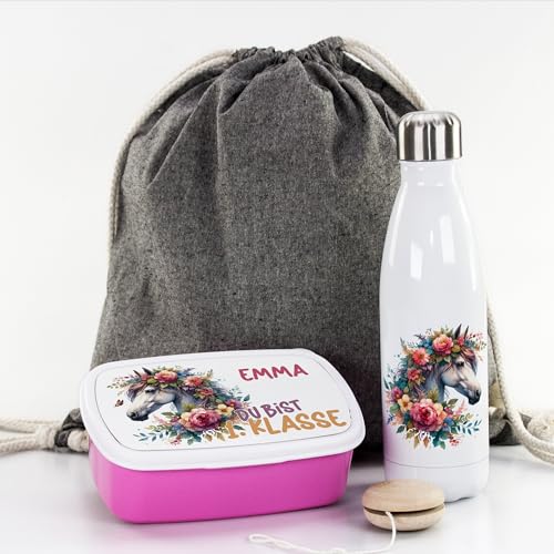 GRAZDesign Trinkflasche mit Brotdose Pferd Set mit Namen personalisiert Schule Sportbeutel für Mädchen GRAZDesign Trinkflasche mit Brotdose Pferd Set mit Namen personalisiert Schule Sportbeutel für Mädchen von GRAZDesign