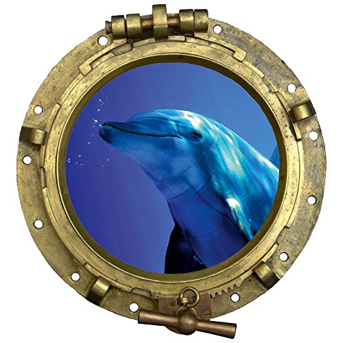 GRAZDesign Wandtattoo Badezimmer Bullauge Delfin Unterwasser | Wandsticker Wandaufkleber Bad, Tür, Fliesenaufkleber Klebefolie Waschmaschine Fliesen | maritime Deko, 54x50cm von GRAZDesign