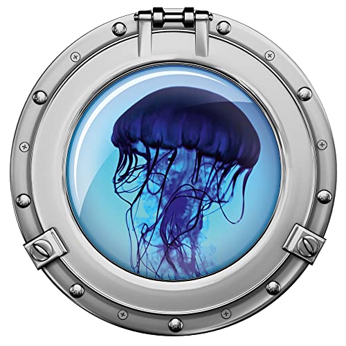 GRAZDesign Wandtattoo Badezimmer Bullauge Qualle | Wandsticker Wandaufkleber Bad, Tür, Fliesenaufkleber Klebefolie Waschmaschine Fliesen | maritime Deko Meer - 50x50cm von GRAZDesign