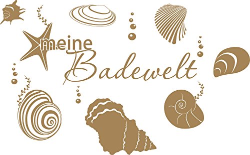 GRAZDesign Wandtattoo Bad Badewelt mit Muscheln Meer | Türaufkleber für Badezimmer, Wellnes - 48x30cm / 081 hellbraun von GRAZDesign