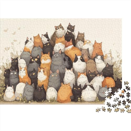 Familienpuzzle 1000 Teile Katzen | XXL 75x50 cm Premium-Set-Puzzle | Erwachsenenrätsel Ab 14 Jahre Mit Farbenfrohem Artwork von GRBASNDOU